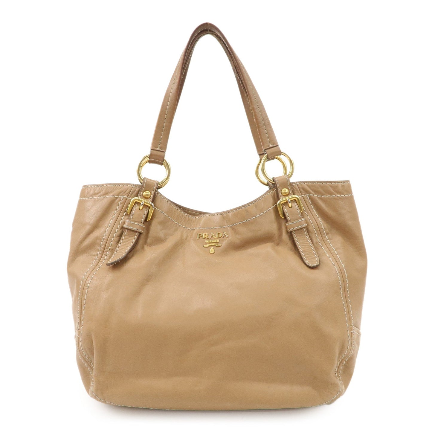 PRADA Leather Shoulder Bag Hand Bag Shoulder Bag Beige Gold BR4691