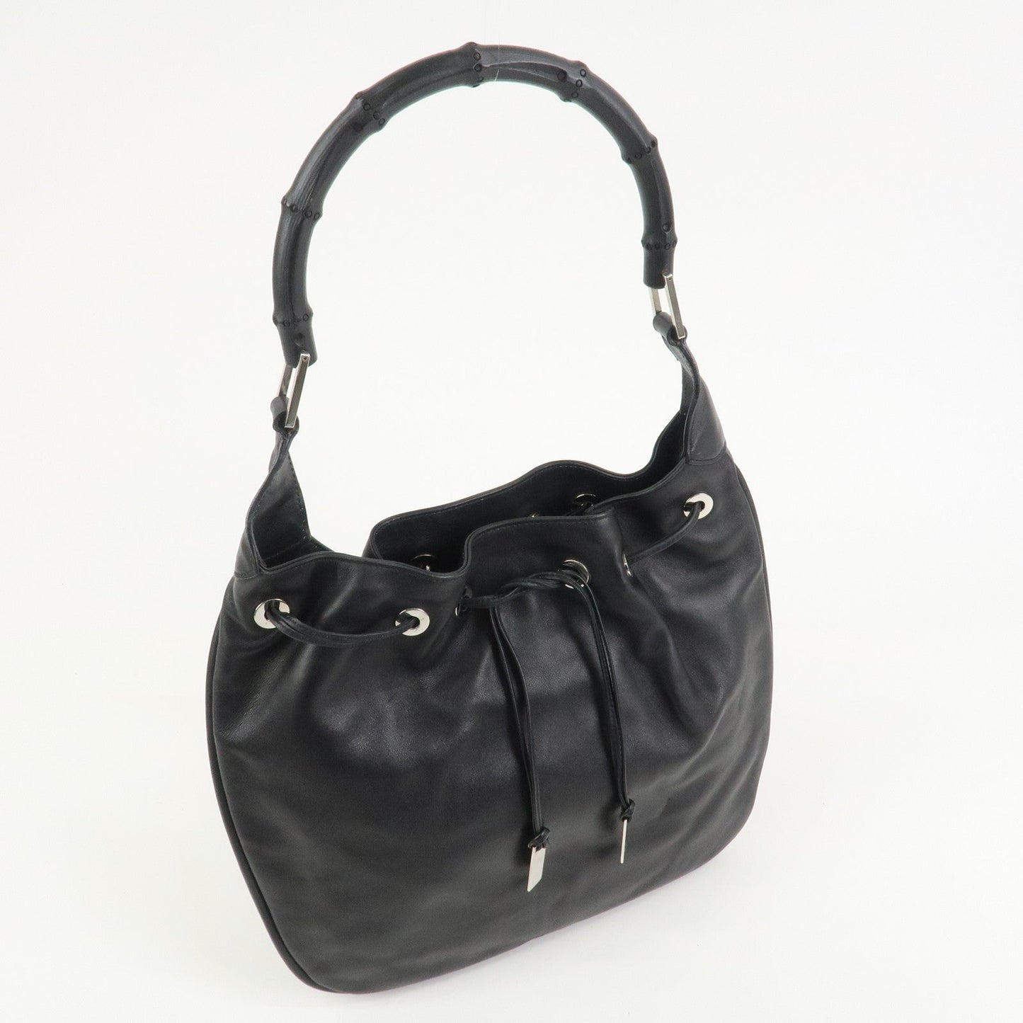 GUCCI Bamboo Leather Shoulder Bag Hand Bag Black 001?4033