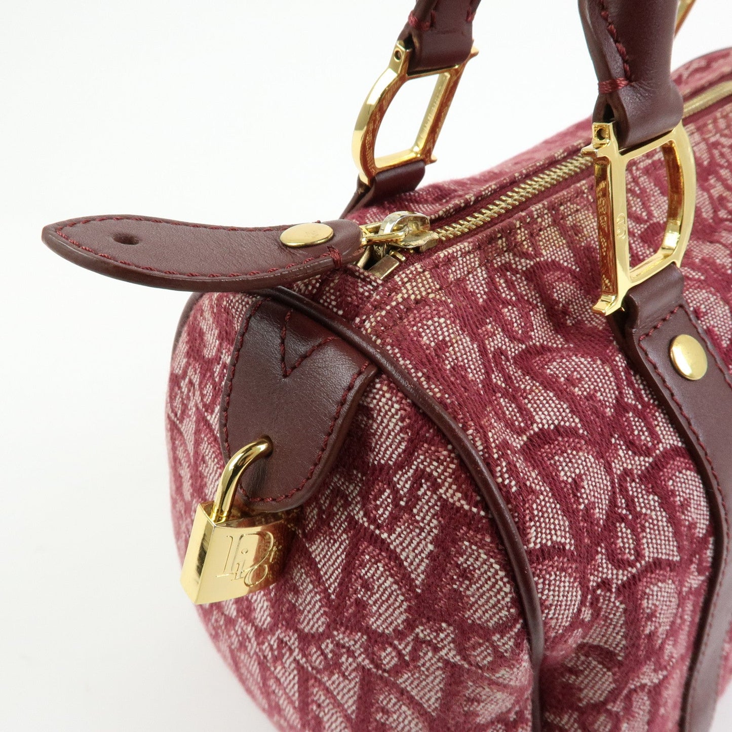 Christian Dior Trotter Jacquard Canvas Leather Boston Bag Hand Bag