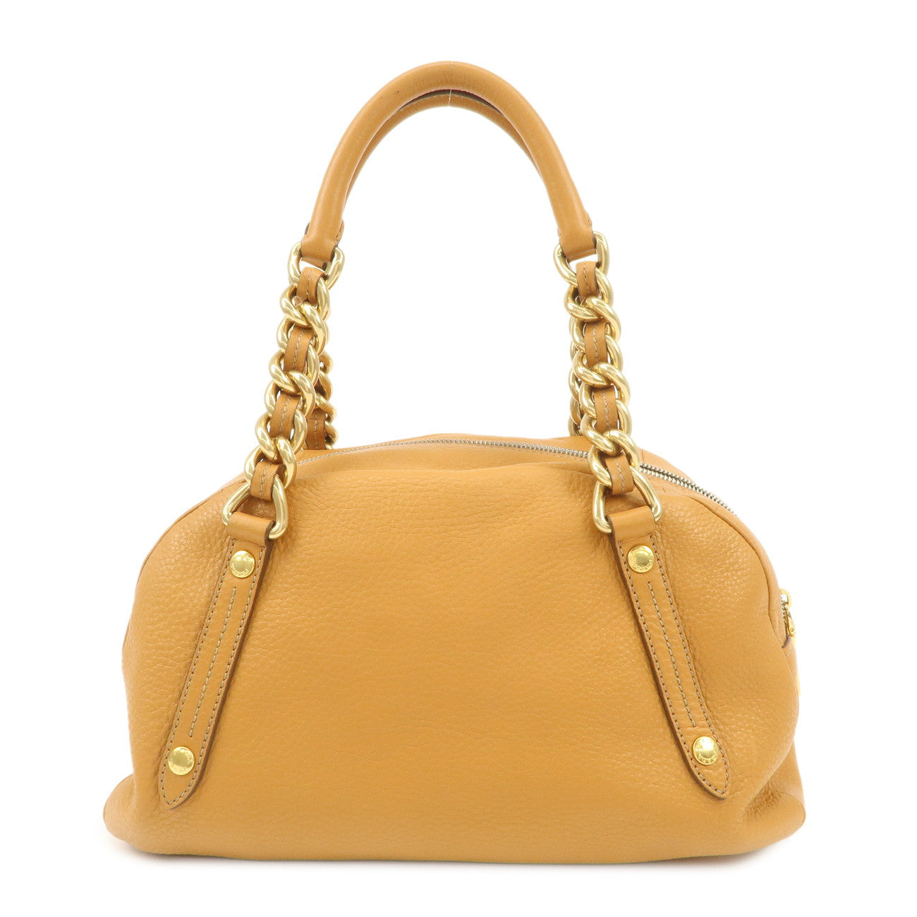 PRADA Logo Leather Chain Shoulder Bag Boston Bag Hand Bag Camel BL0692