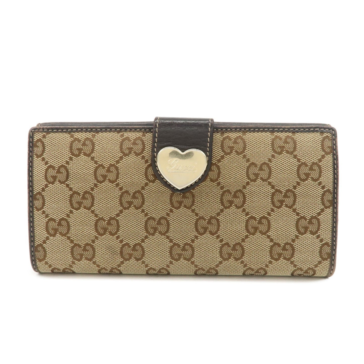 GUCCI Lovely Heart GG Canvas Leather Bi-fold Long Wallet Brown 203550