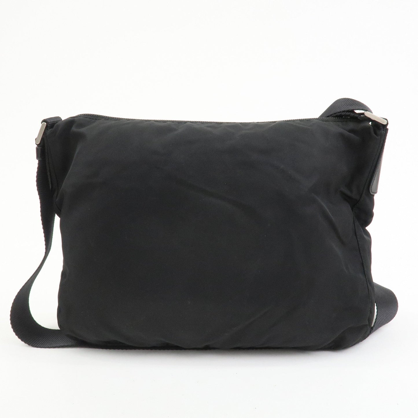 PRADA Triangle Logo Nylon Saffiano Leather Shoulder Bag Black V161