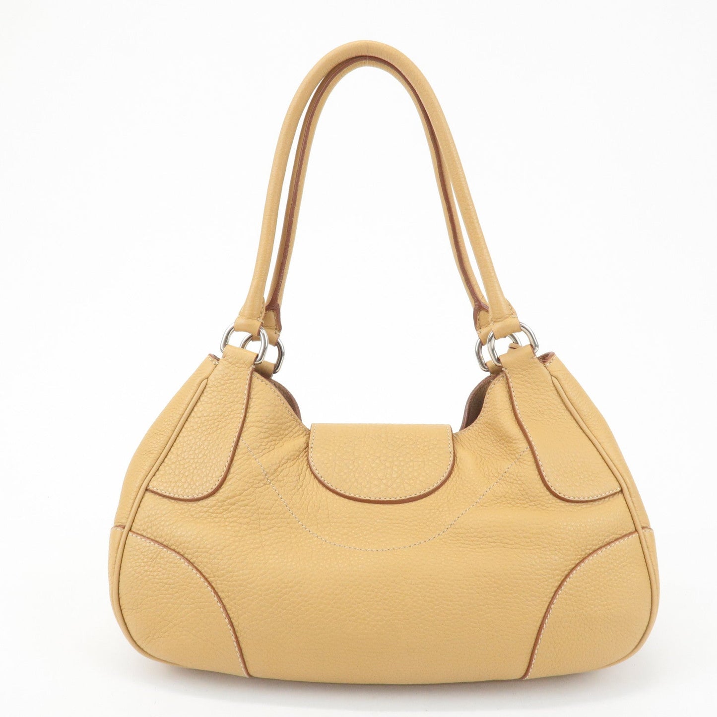 PRADA Leather Shoulder Bag Hand Bag Beige Silver HDW