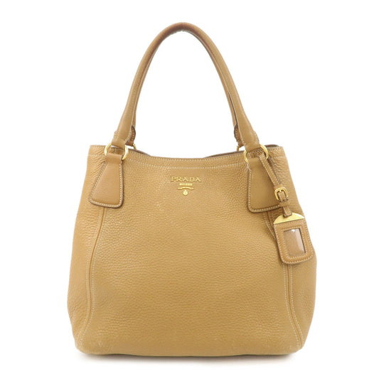 PRADA Leather Tote Bag Hand Bag Shoulder Bag Beige Gold HDW