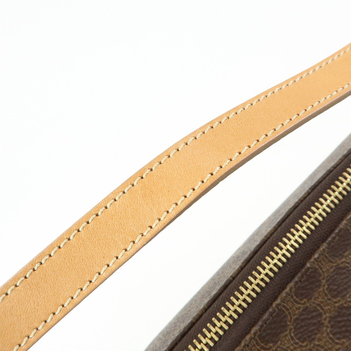 CELINE Macadam PVC Coated Canvas Leather Hand Bag Brown Beige