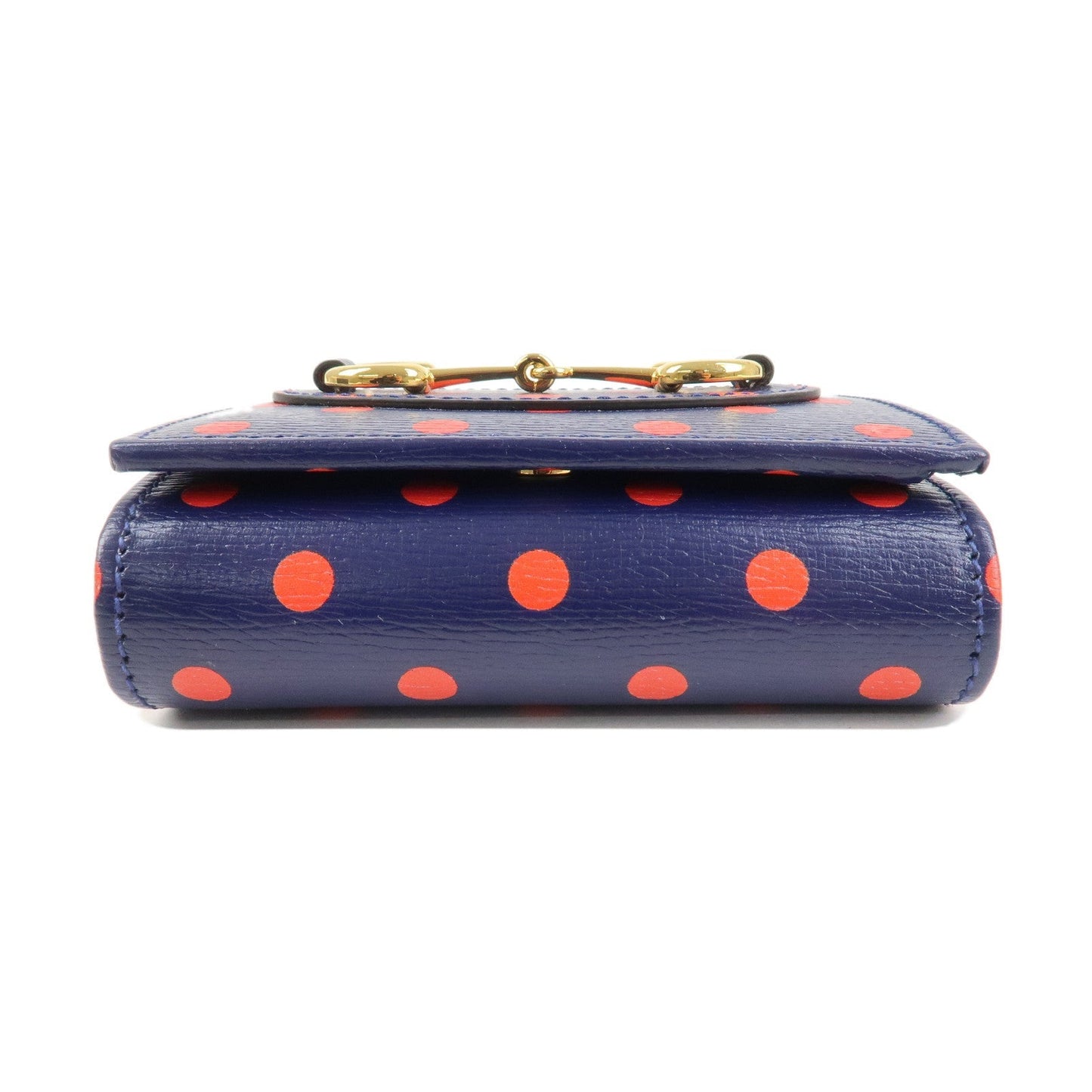 GUCCI Horsebit Dot Pattern Leather Bifold Wallet Navy Red 621891