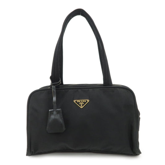 PRADA Triangle Logo Leather Nylon Hand Bag Shoulder Bag Black BR0141