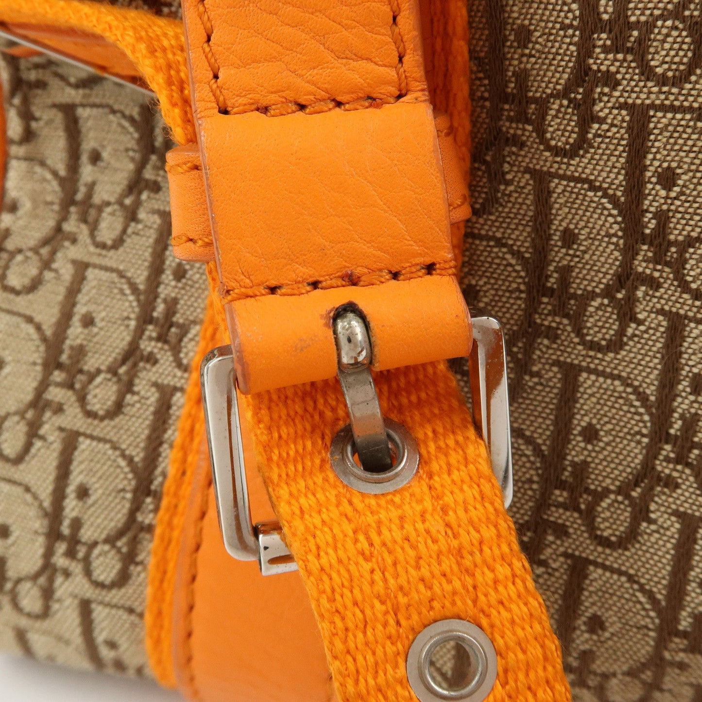 Christian Dior Trotter Canvas Leather Boston Hand Bag Beige Orange