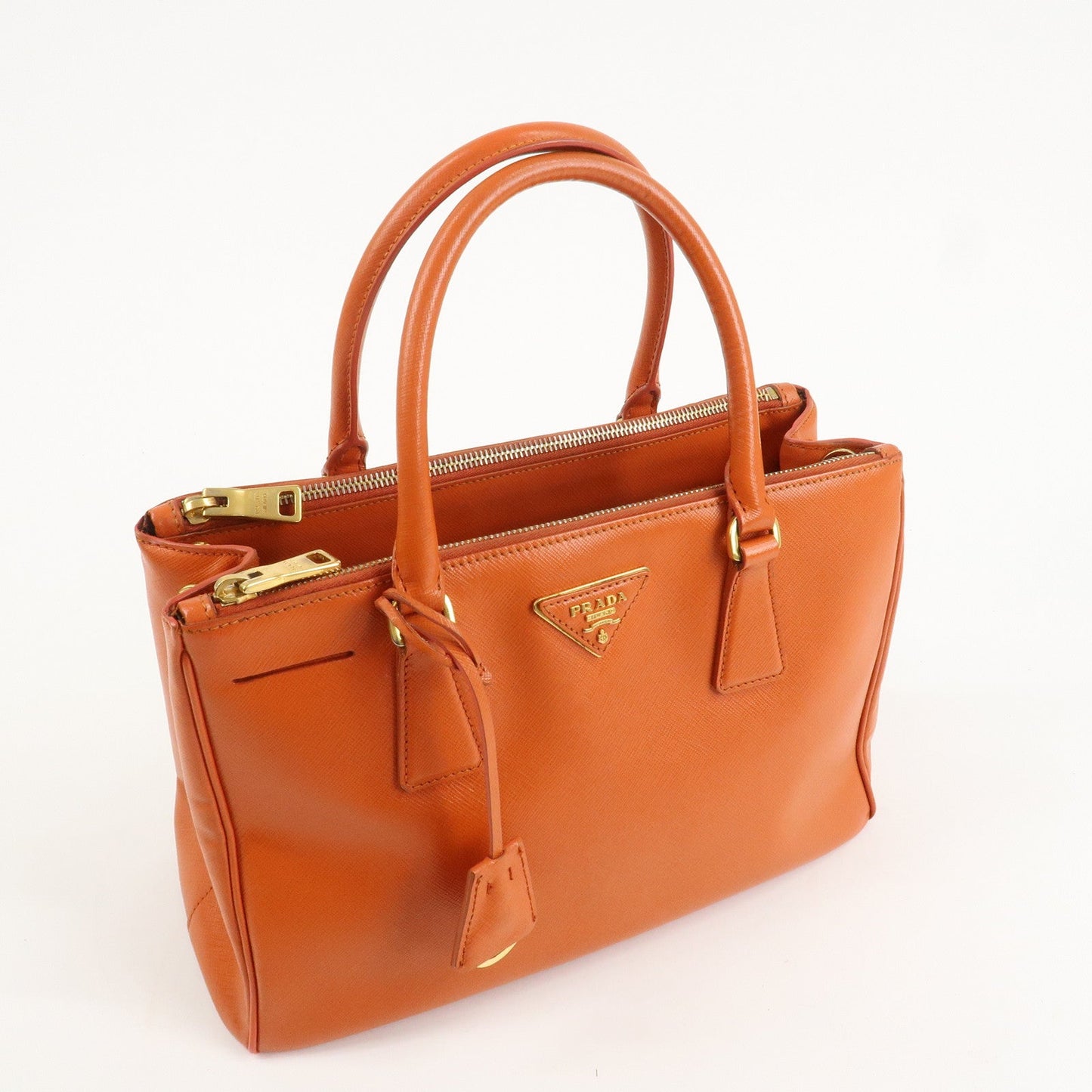 PRADA Triangle Logo Leather 2Way Hand Bag Orange 1BA863
