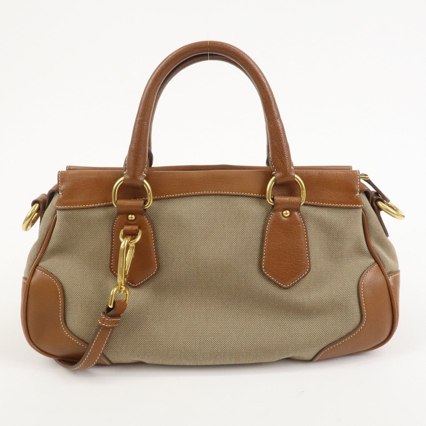 PRADA Logo Jacquard Leather 2Way Bag Hand Bag Brown BN1839
