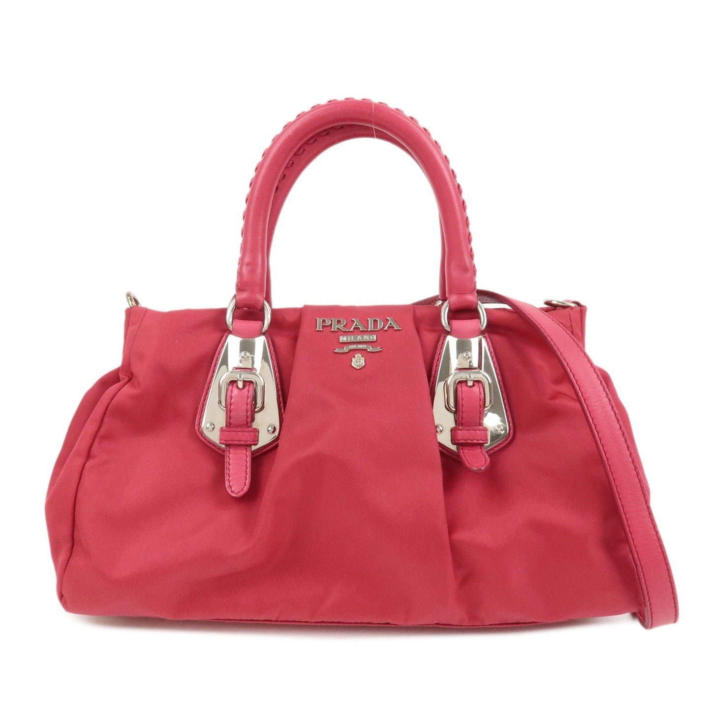 PRADA Logo Nylon Leather 2Way Bag Hand Bag Shoulder Bag Pink