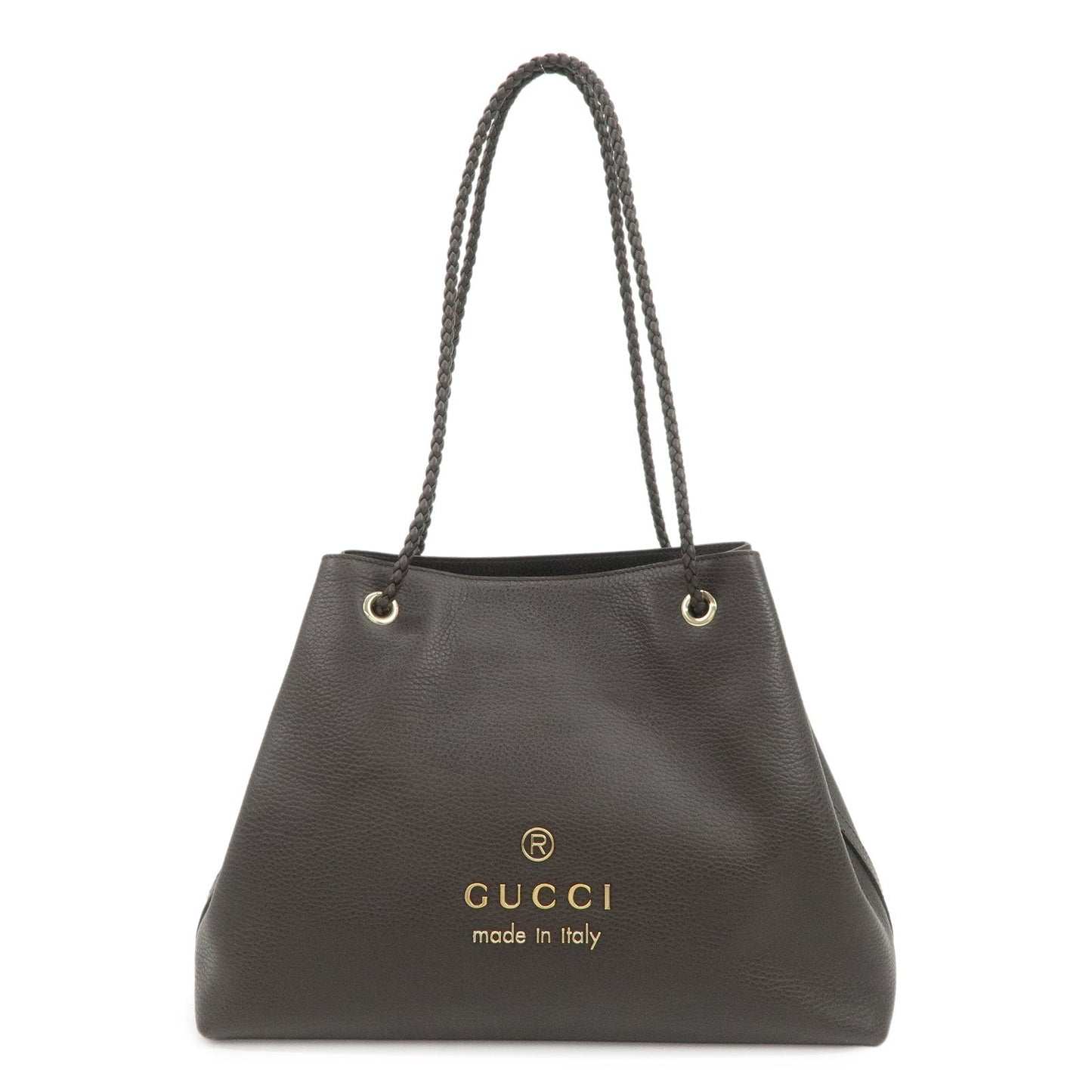GUCCI Logo Leather Tote Bag Shoulder Bag Dark Brown 419689