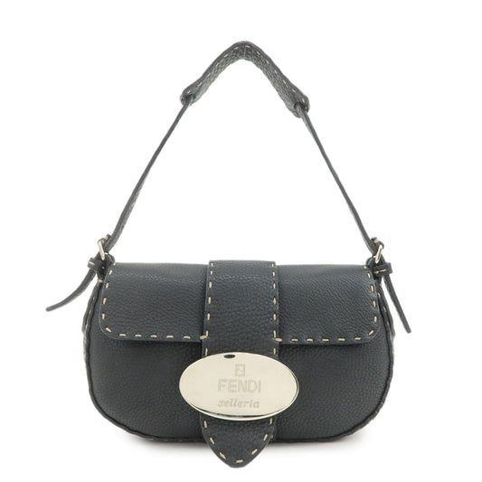 FENDI Seleria Leather Hand Bag Shoulder Bag Black 8BR430