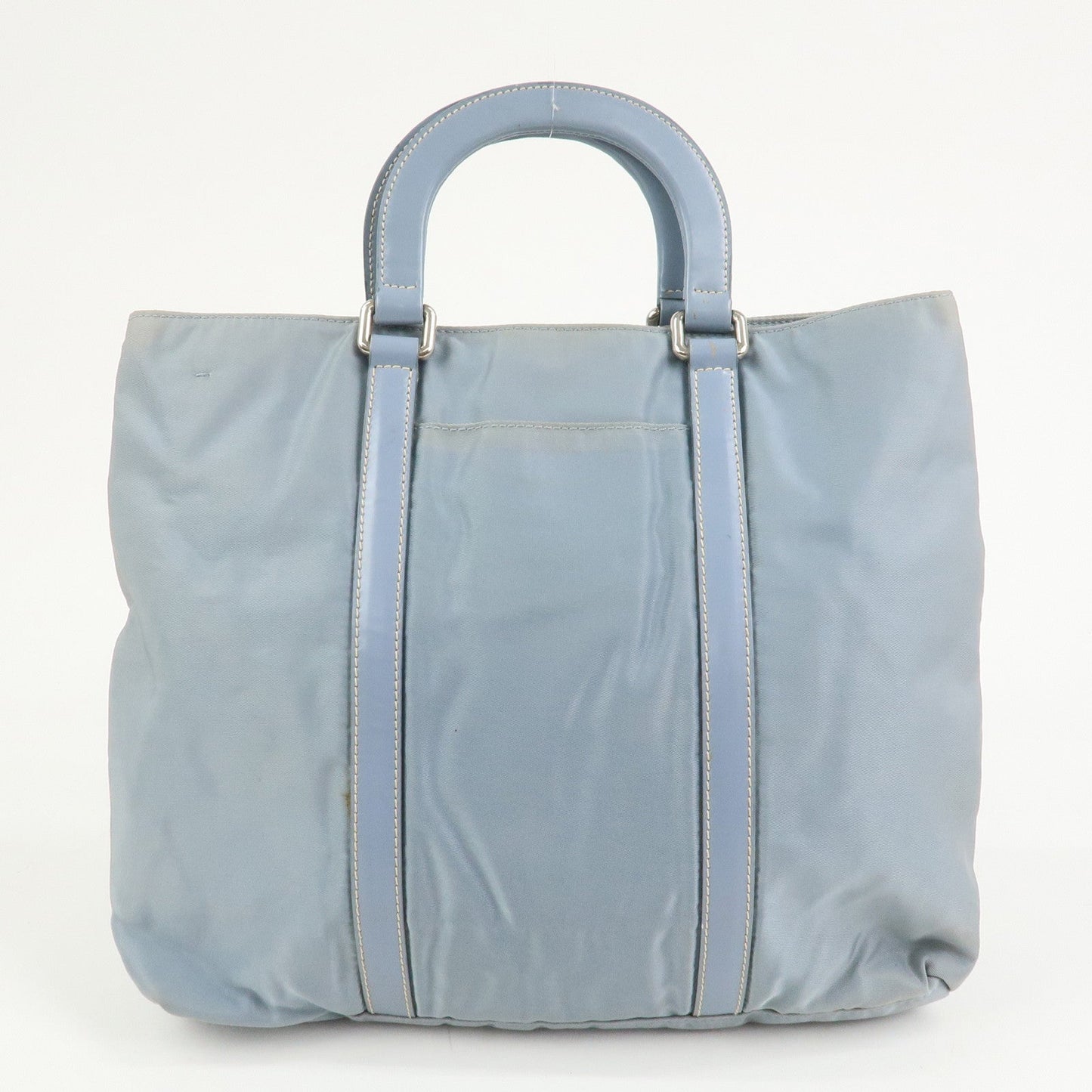 PRADA Triangle Logo Nylon Leather Hand Bag Light Blue