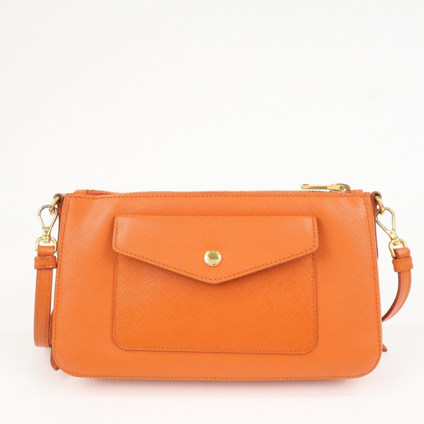 PRADA Logo Leather Shoulder Bag Crossbody Bag Orange BT0834