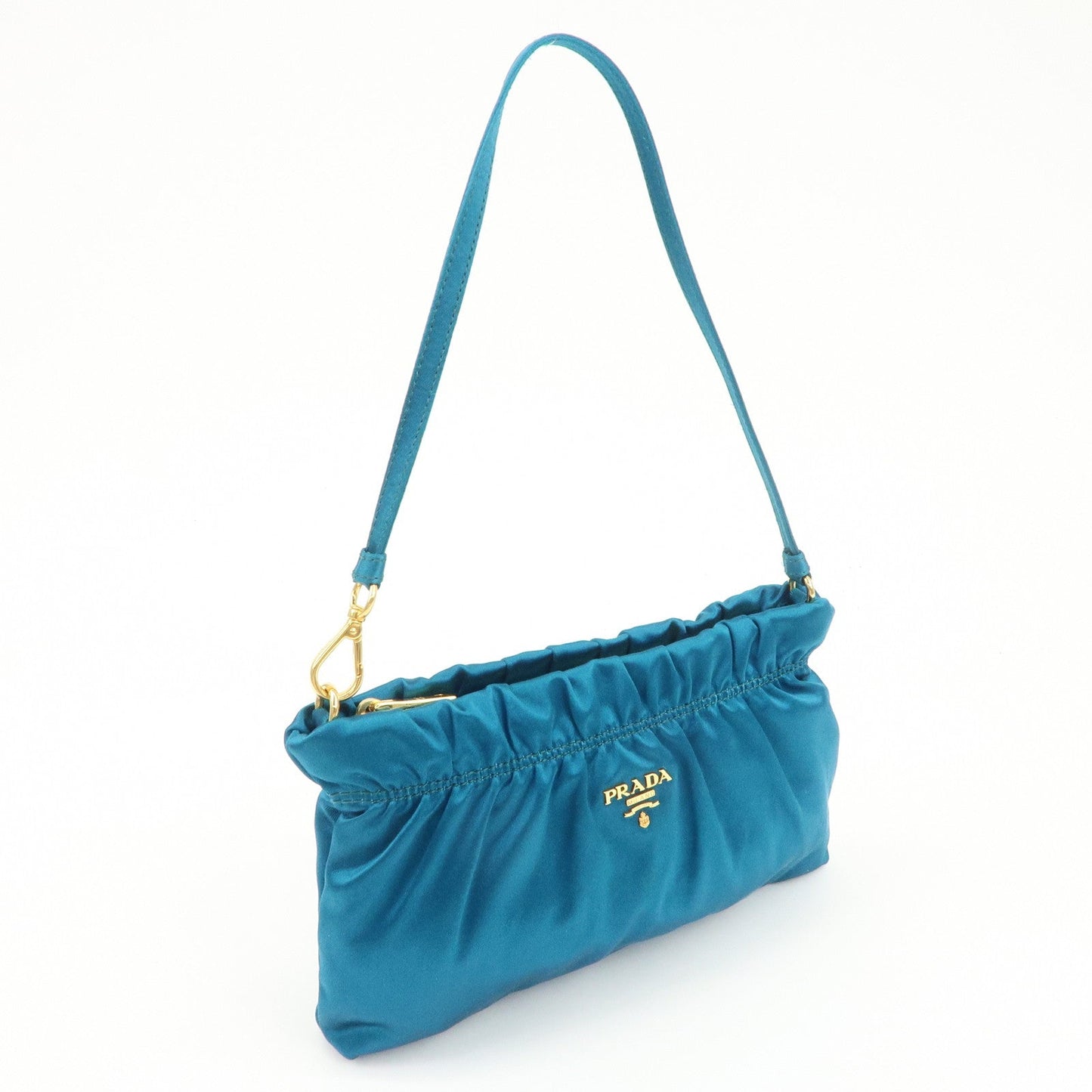 PRADA Satin Cosmetic Pouch Mini Hand Bag Blue 1N1662