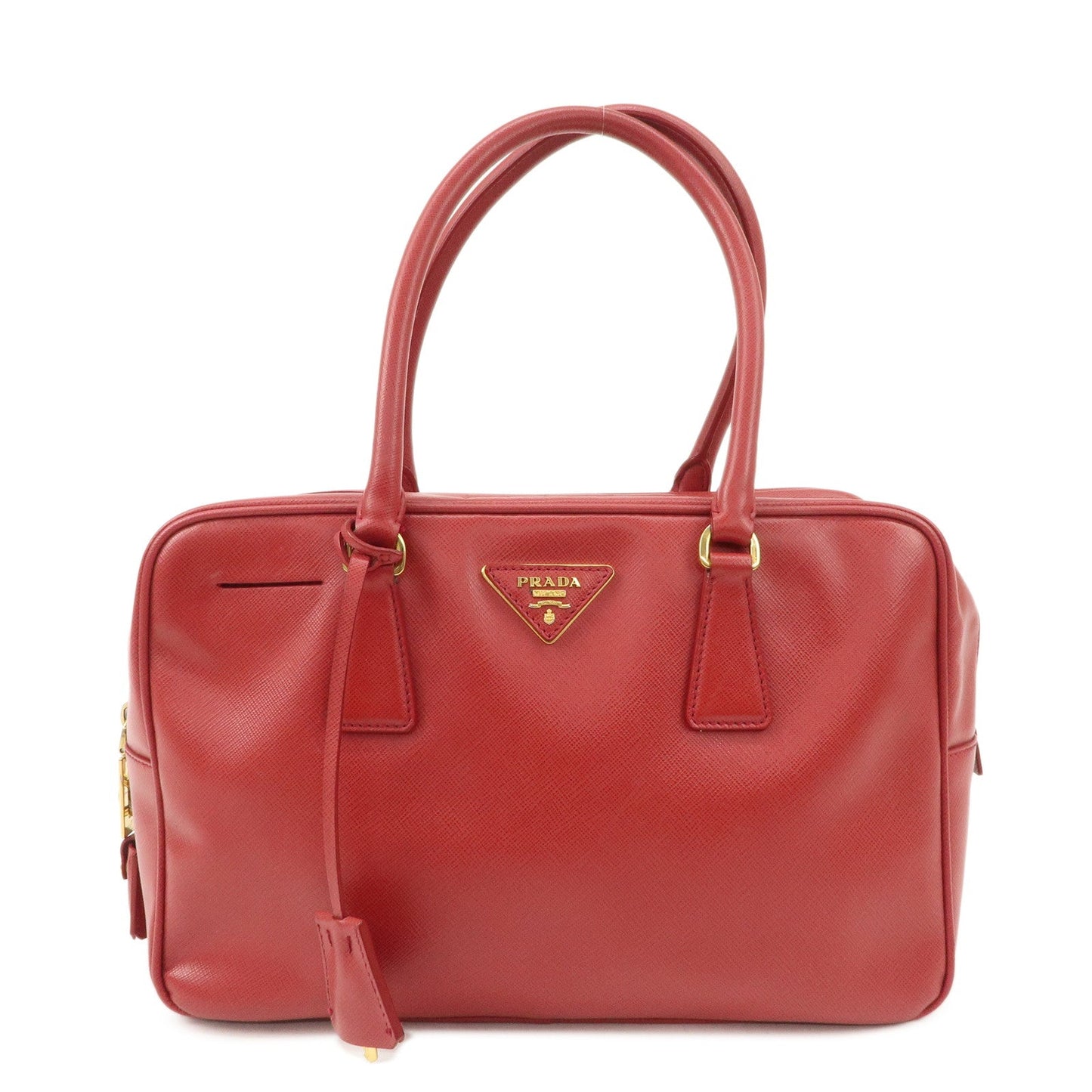 PRADA Triangle Logo Saffiano Leather Boston Bag Hand Bag Red BL0095