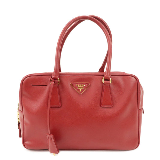 PRADA Triangle Logo Saffiano Leather Boston Bag Hand Bag Red BL0095