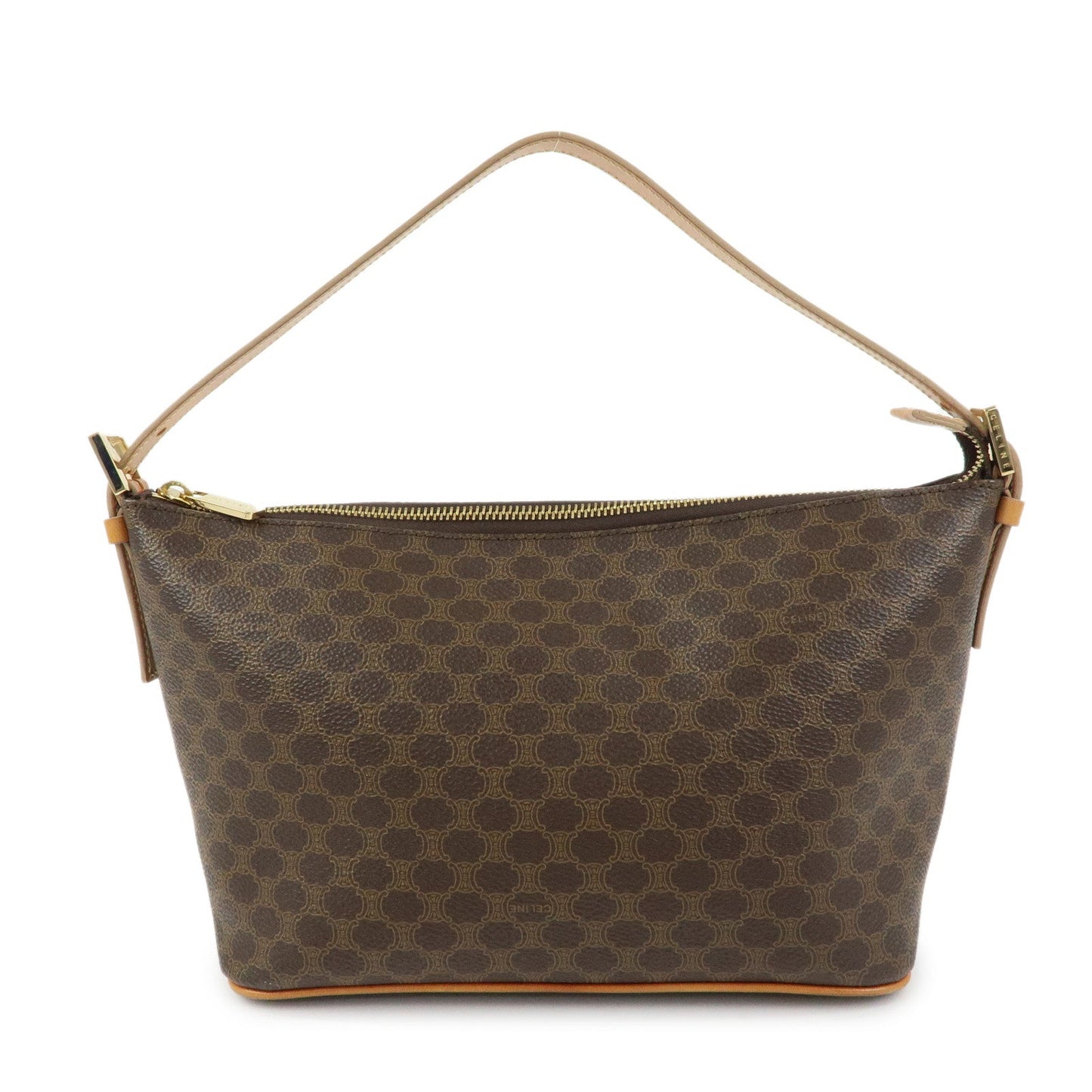 CELINE Macadam PVC Coated Canvas Leather Hand Bag Brown Beige