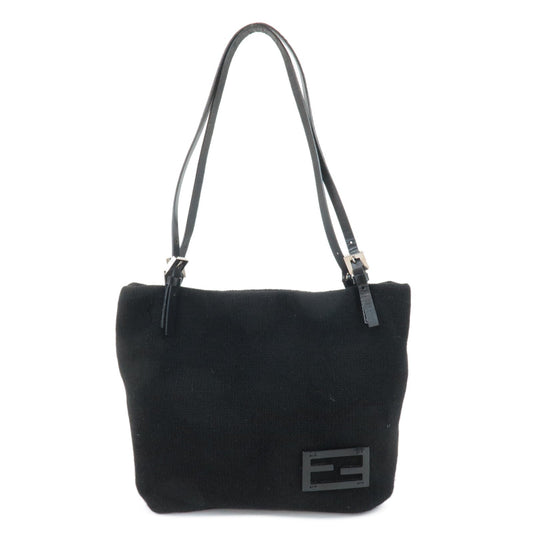 FENDI Wool Leather Tote Bag Shoulder Bag Black 26633
