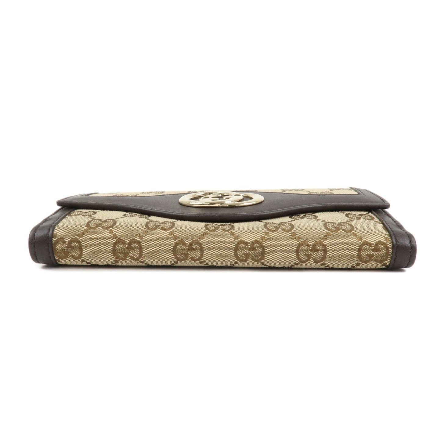 GUCCI Interlocking G GG Canvas Double Flap Long Wallet Brown 282426