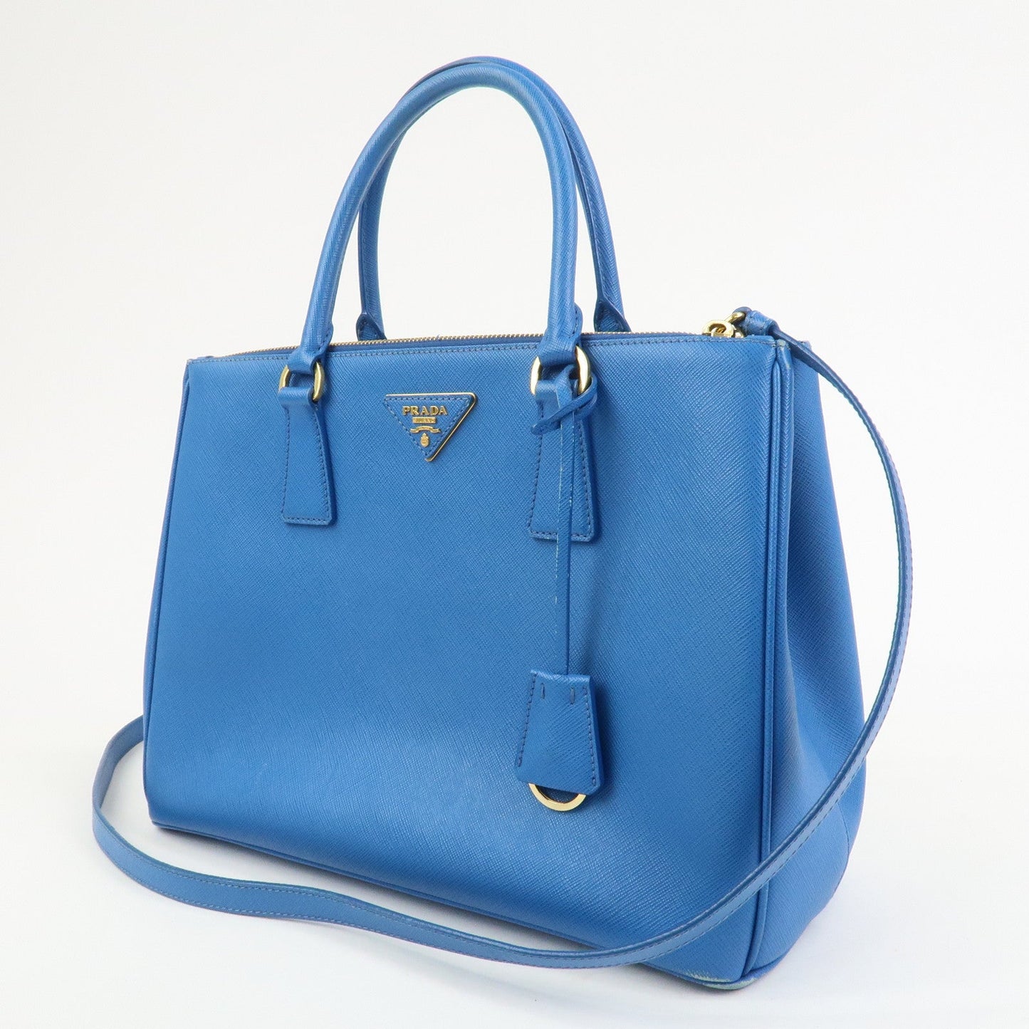 PRADA Triangle Logo Galleria Saffiano Leather 2Way Bag Blue 1BA274
