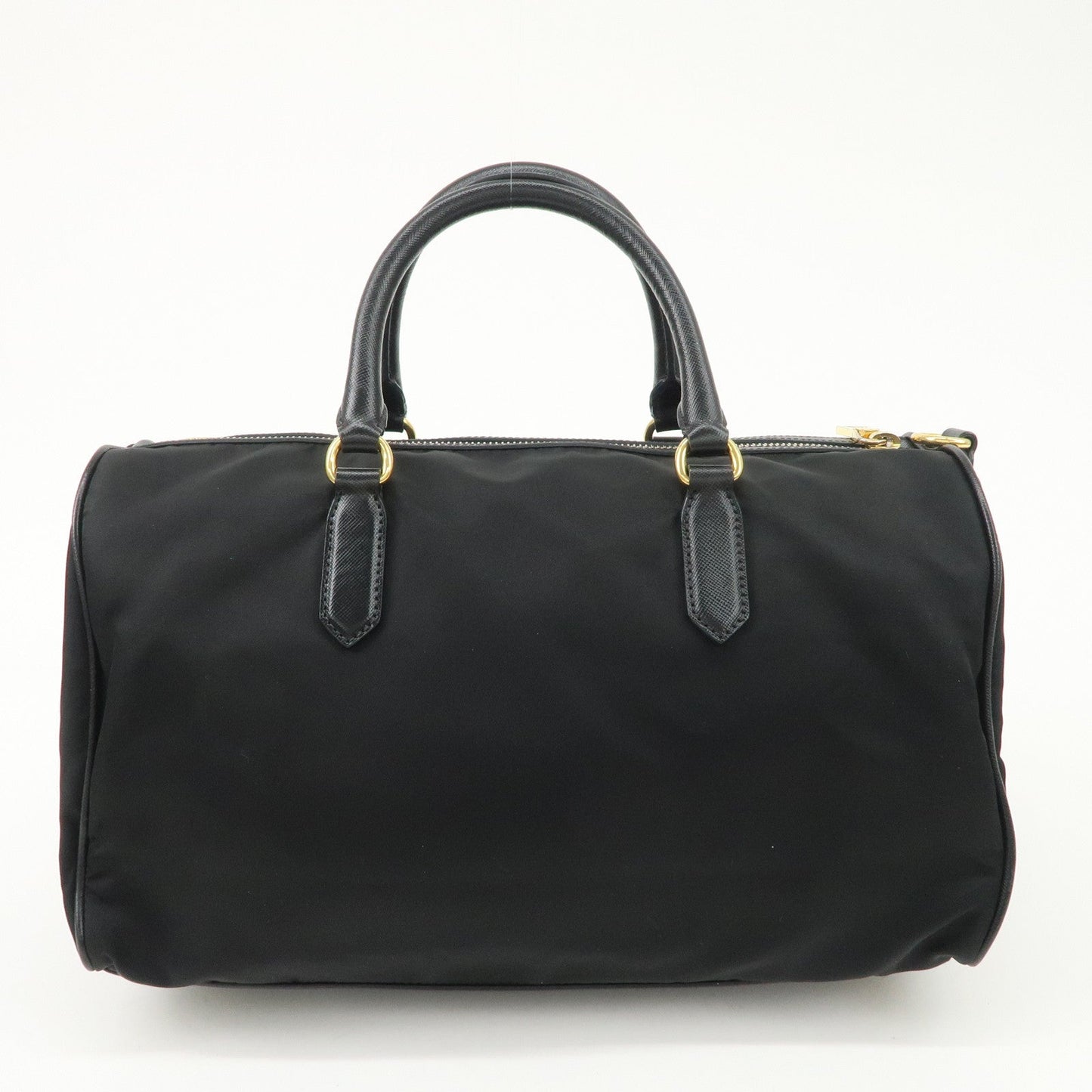 PPRADA Logo Nylon Leather Boston Bag Hand Bag Black Gold HDW