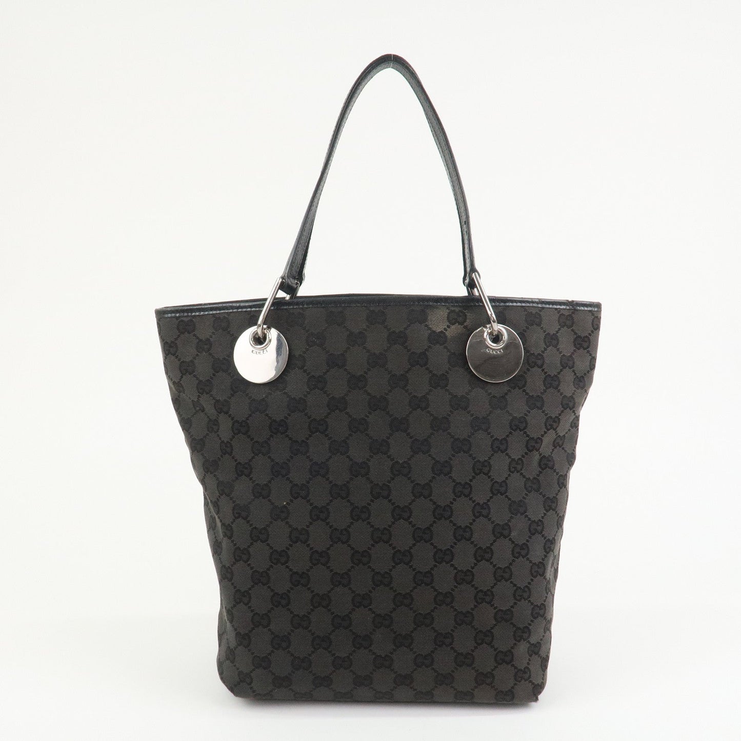 GUCCI GG Monogram Canvas Leather Tote Bag Hand Bag Black 120836