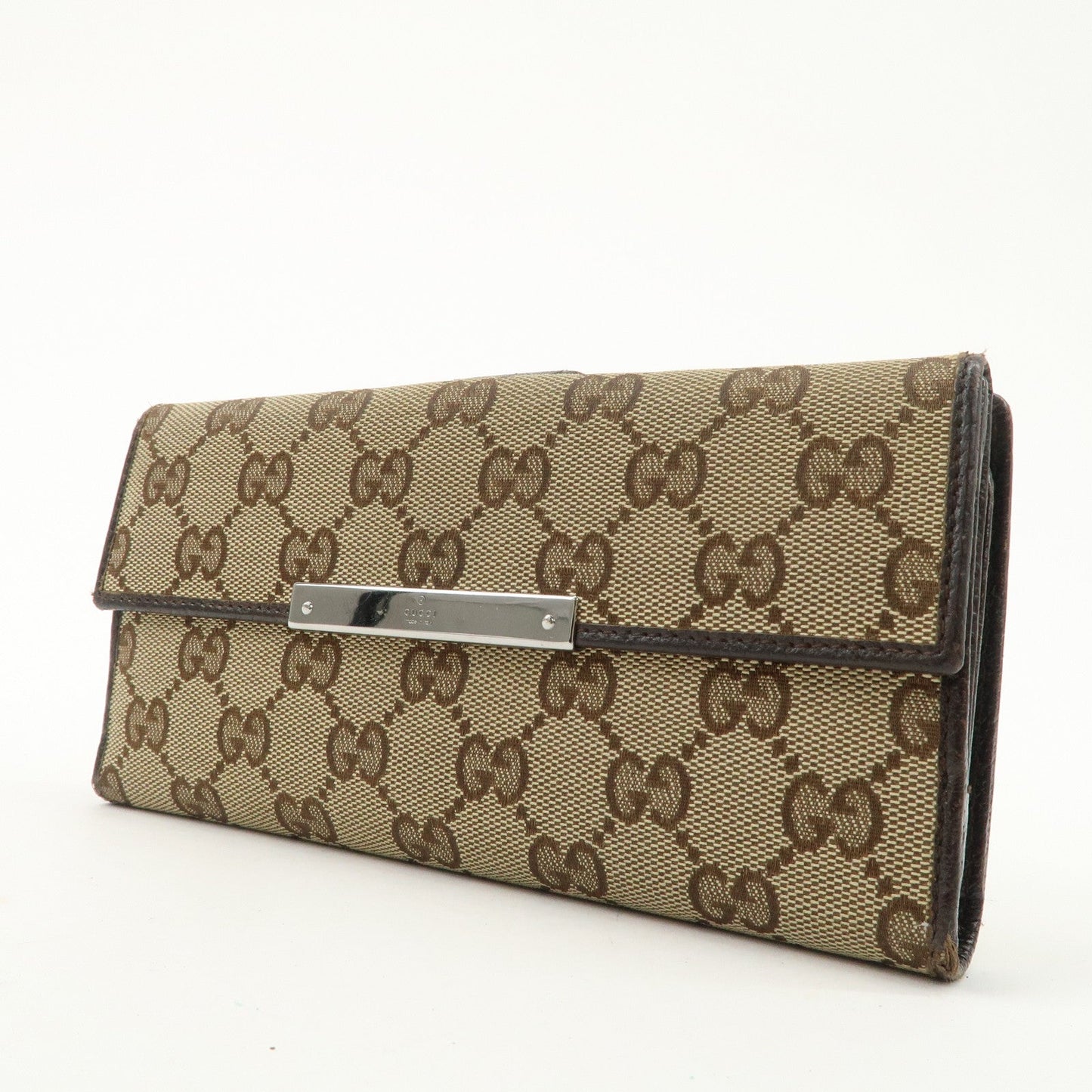 GUCCI GG Canvas Leather Bi-fold Long Wallet Dark Brown 112715
