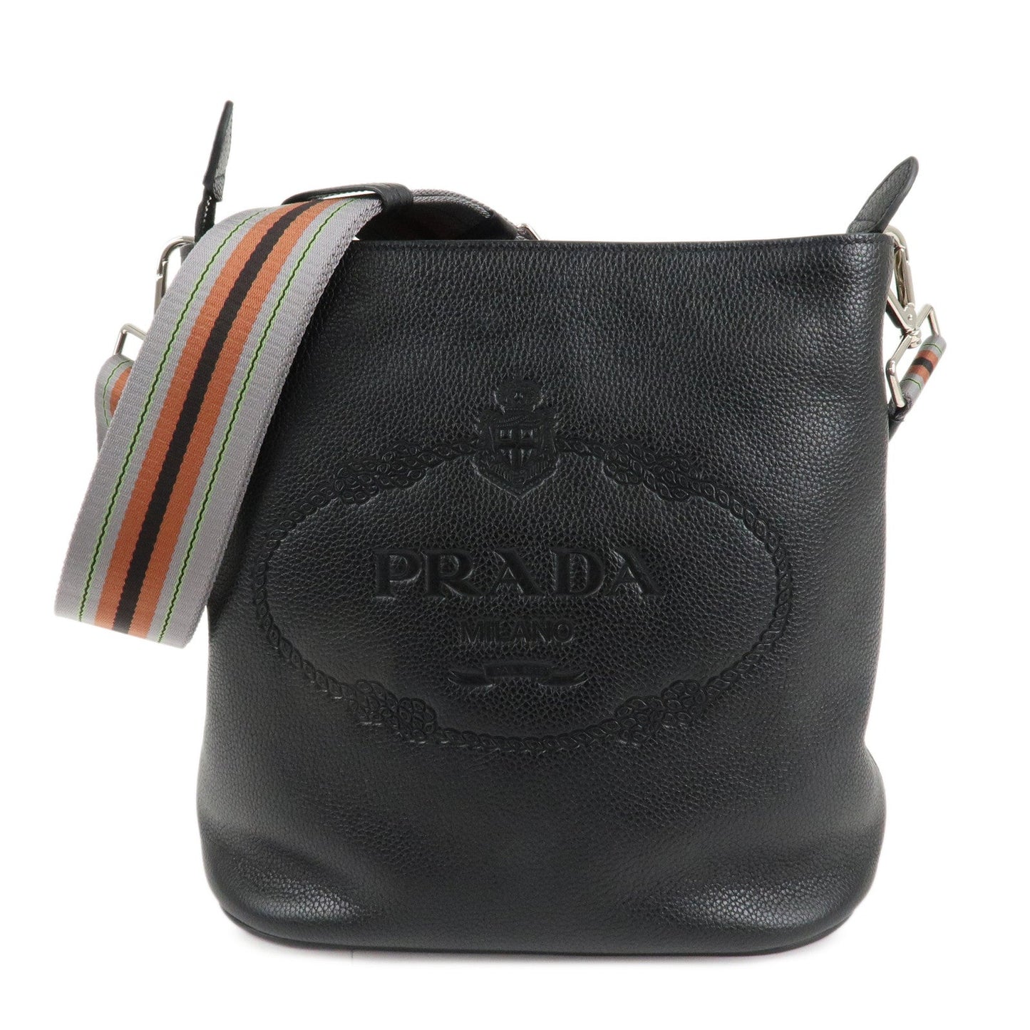 PRADA VITELLO PHENIX Calf Leather Shoulder Bag Black 1BE057