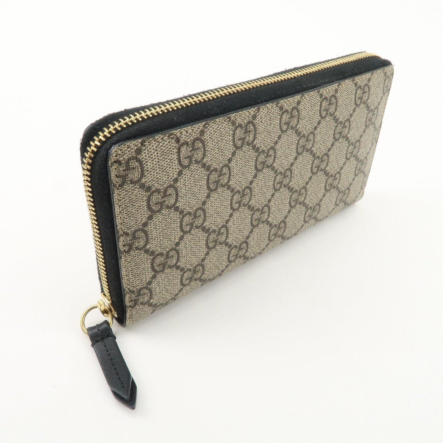 GUCCI GG Supreme Leather Round Zippy Wallet Black Beige 410102
