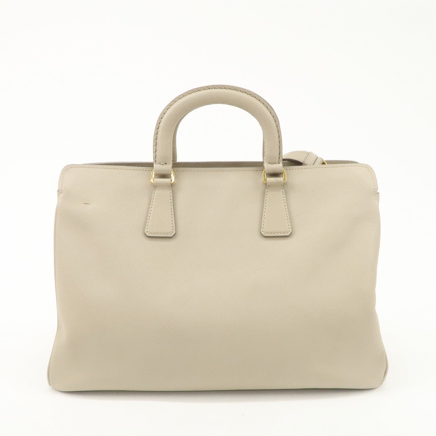 PRADA Triangle Logo Leather 2Way Bag Hand Bag Beige Gold Hardware