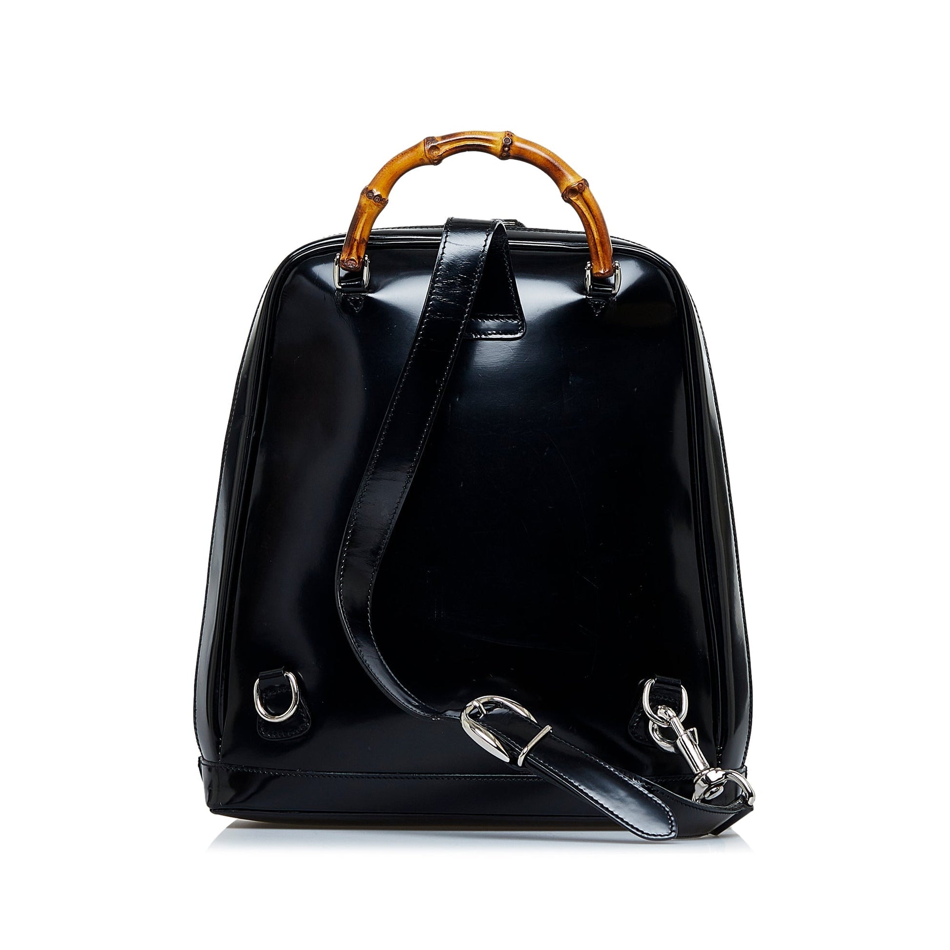 Gucci Bamboo Black Leather Canvas Backpack