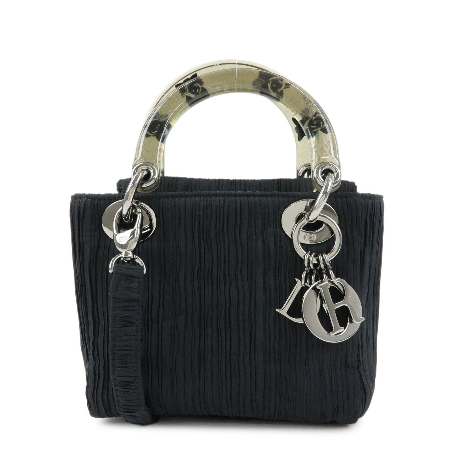 Christian Dior Lady Dior Rose Motif Satin 2Way Bag Hand Bag Black