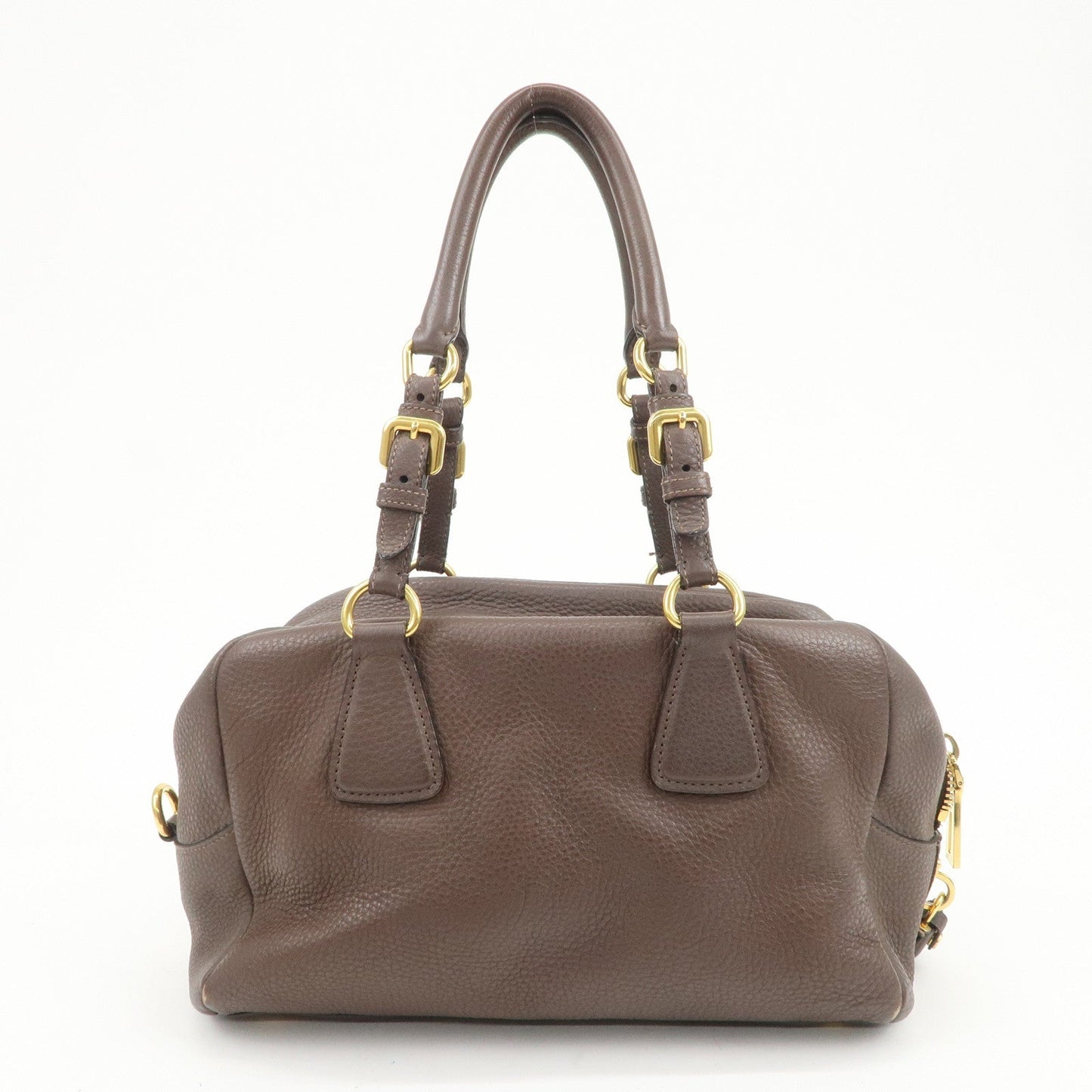 PRADA Logo Leather Shoulder Bag Boston Bag Hand Bag Brown B3091M