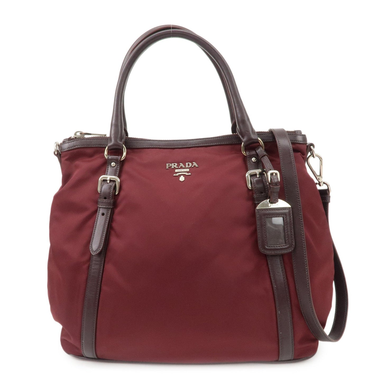 Prada Logo Tessuto Nylon Hand Bag Shoulder Bag Burgundy Red BR5116