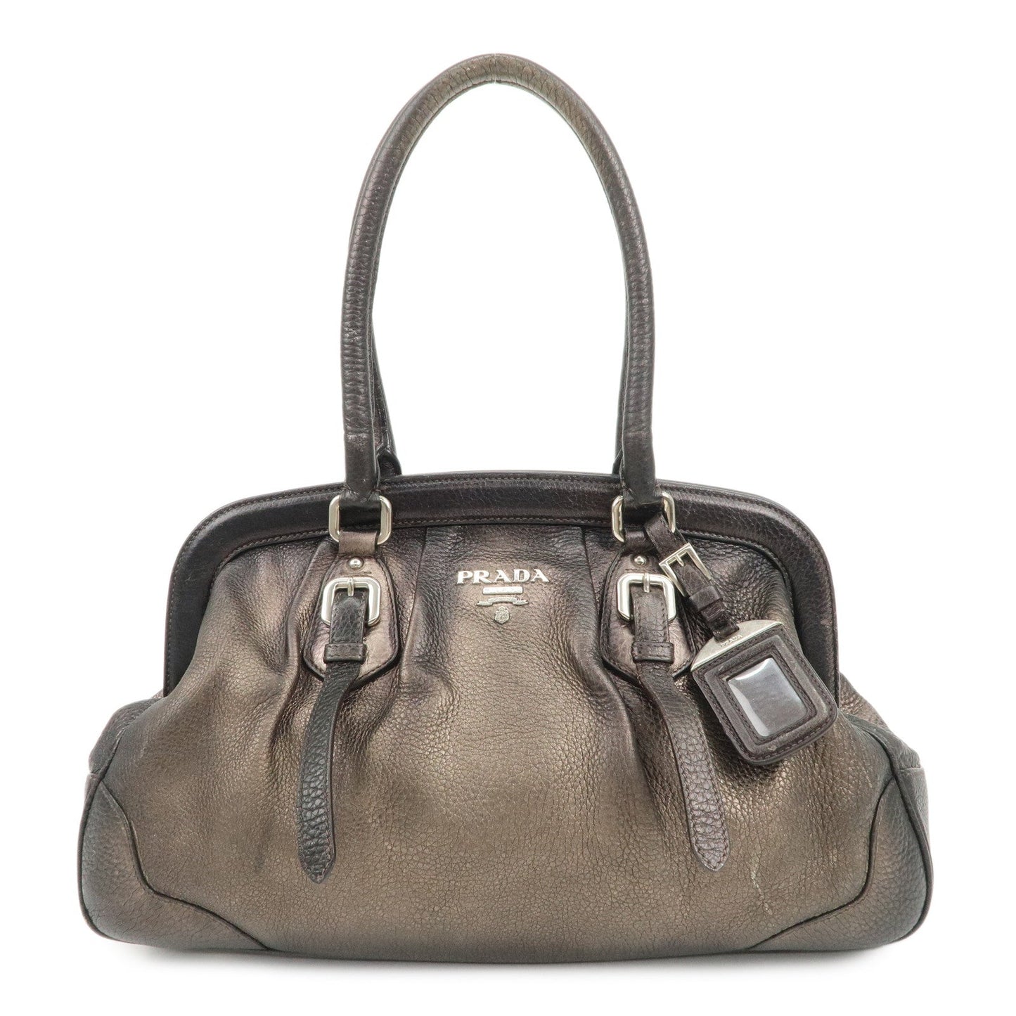 PRADA Logo Leather Shoulder Bag Hand Bag Bronze