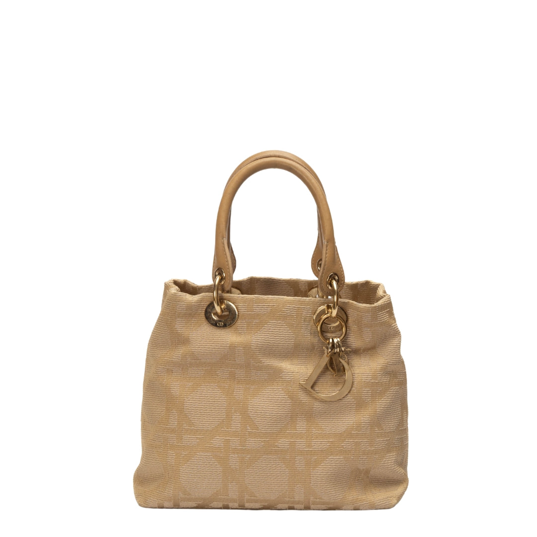 Dior Lady Dior Leather Canvas Tote