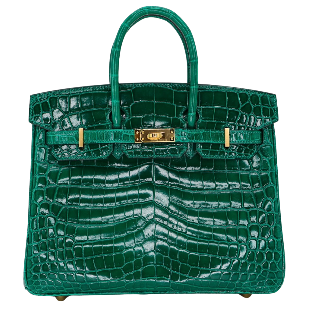 Hermes25cm Birkin Emerald Shiny Niloticus Crocodile Gold Hardware