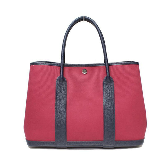 Luxury Hermes Rouge Moyen Garden Party Leather PM Toile Tote  (SHA25734)
