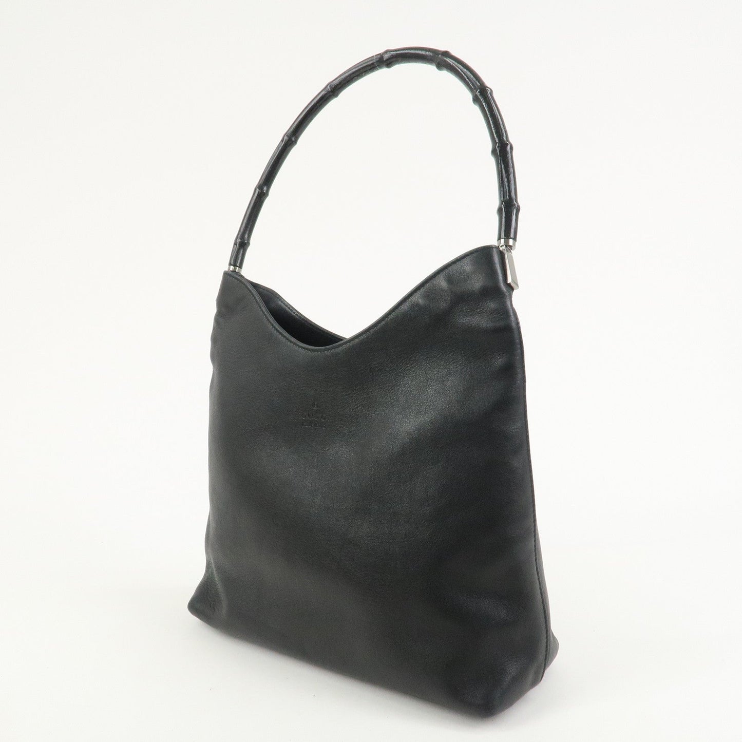 GUCCI Bamboo Leather Shoulder Bag Hand Bag Black 001?3244