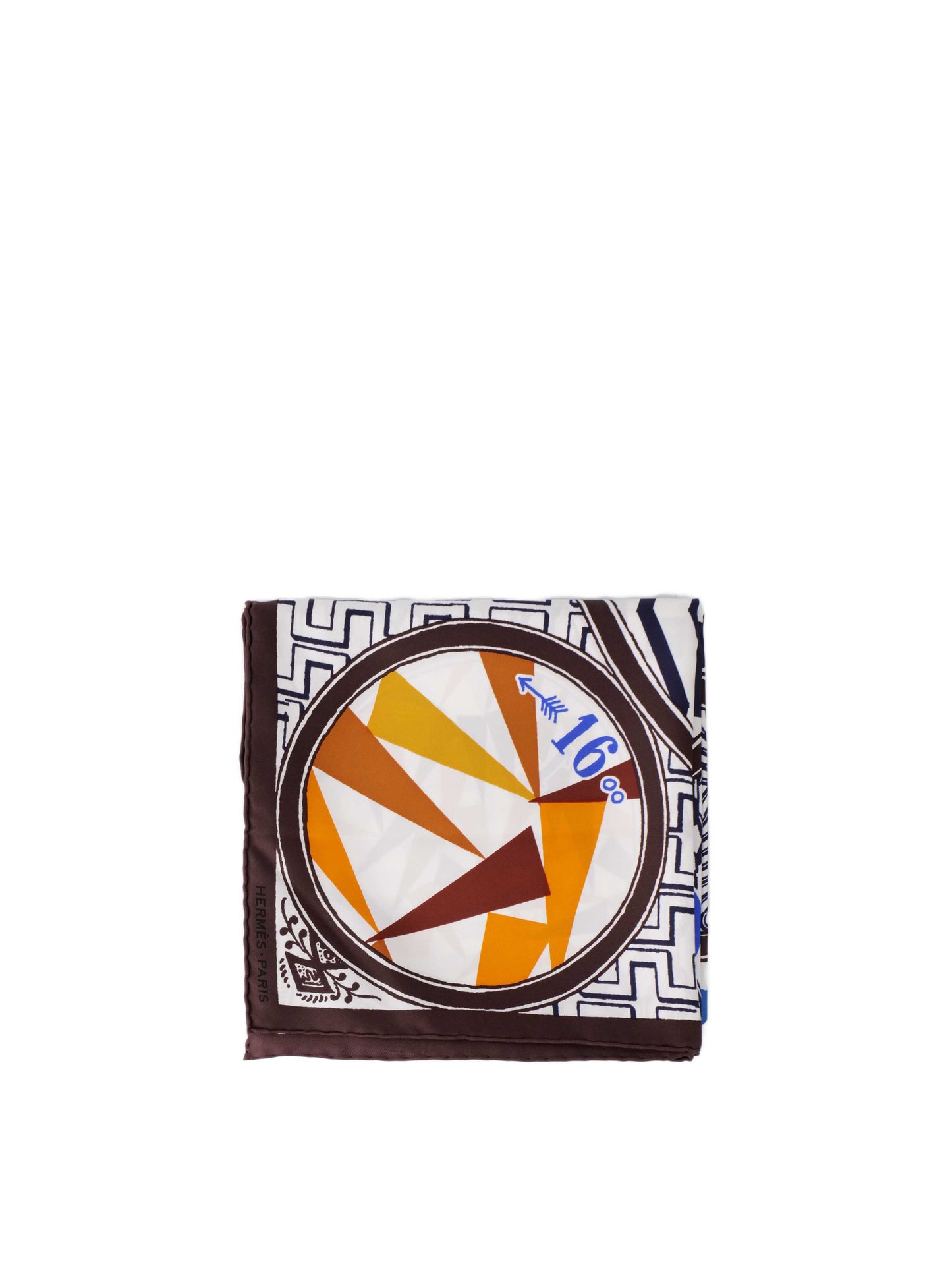 Hermes Brown, Blue and Orange 90cm Scarf.