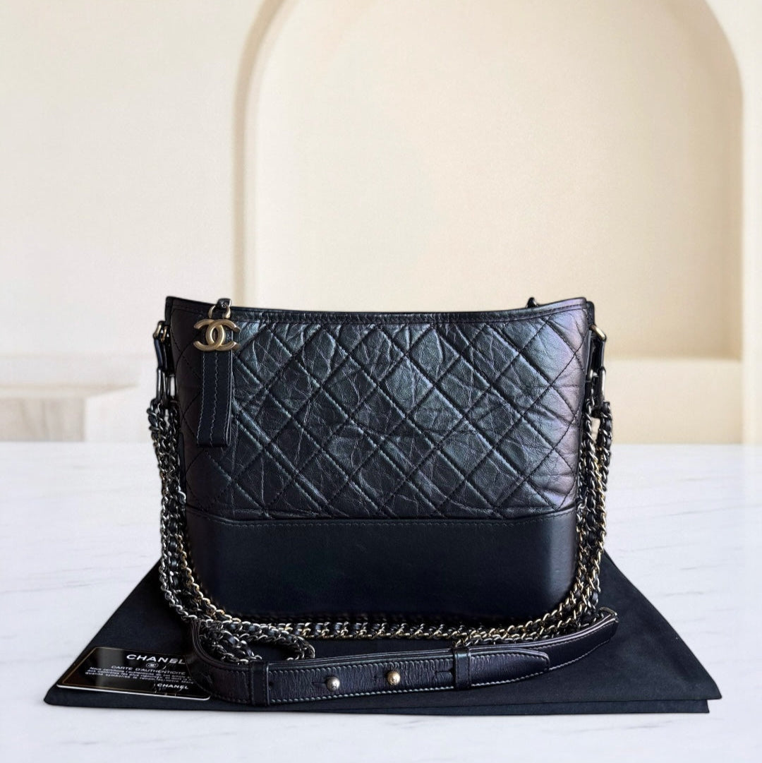 Chanel Gabrielle Medium - Aged Calfskin Dark Iridescent Two-tone Gold Hardware Series 27