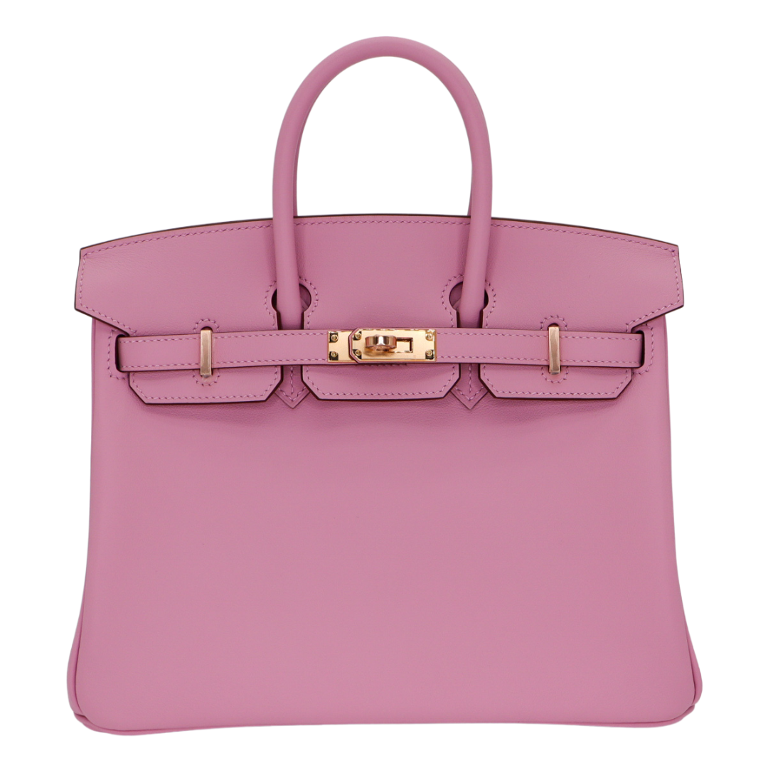 Hermes25cm Birkin Mauve Sylvestre Swift Leather Rose Gold Hardware