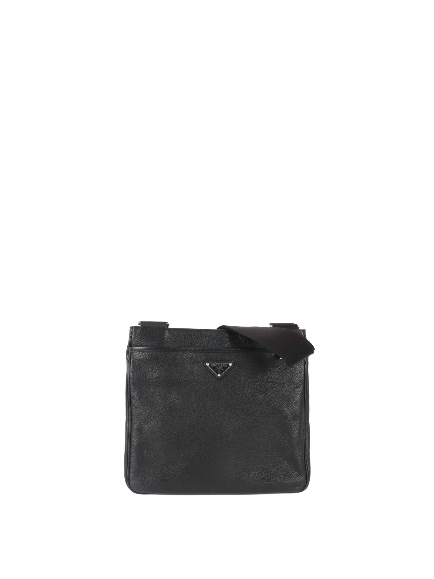 Prada Black Leather Messenger Bag.