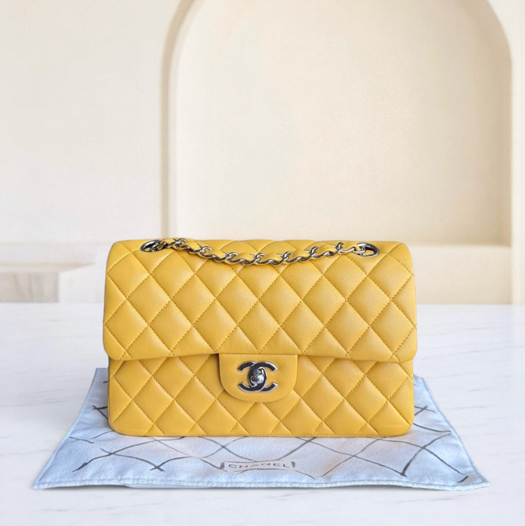 Chanel Classic Flap Small - 23CM Quilted Lambskin Yellow Silver Hardware Series 26