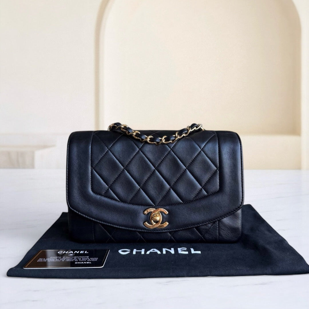 Chanel Diana Vintage - Quilted Lambskin Black Gold Hardware Series 2