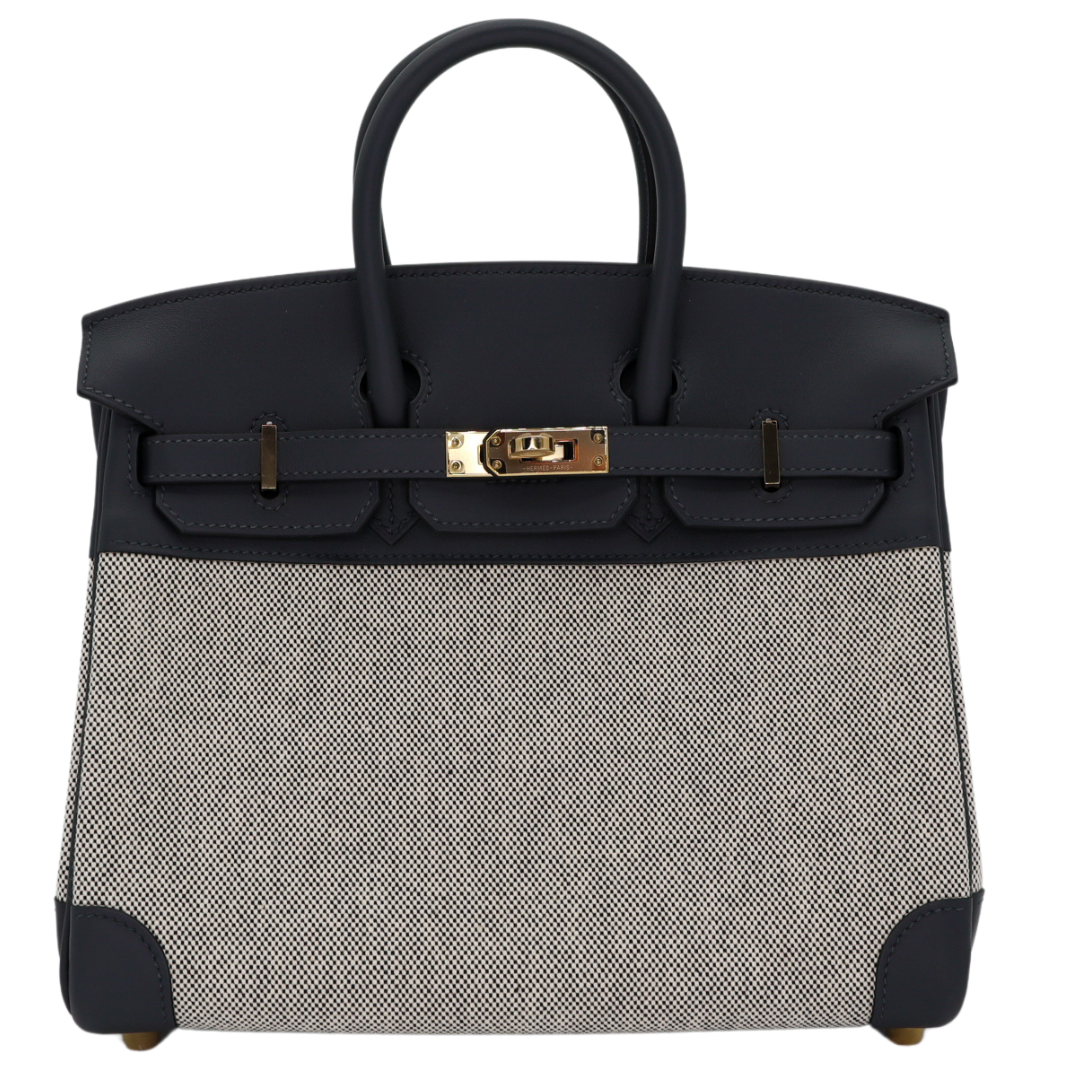 Hermes25cm Birkin Gris Misty Toile/ Swift Leather Permabrass Hardware