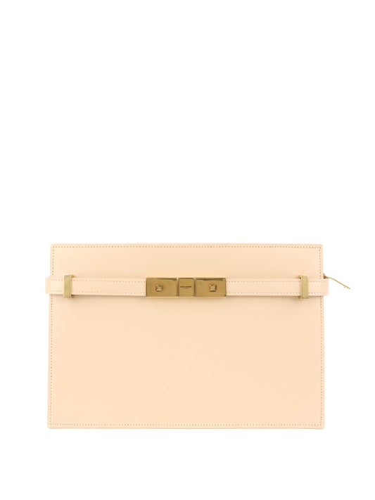 Saint Laurent Beige Manhattan Zip Chain Bag.