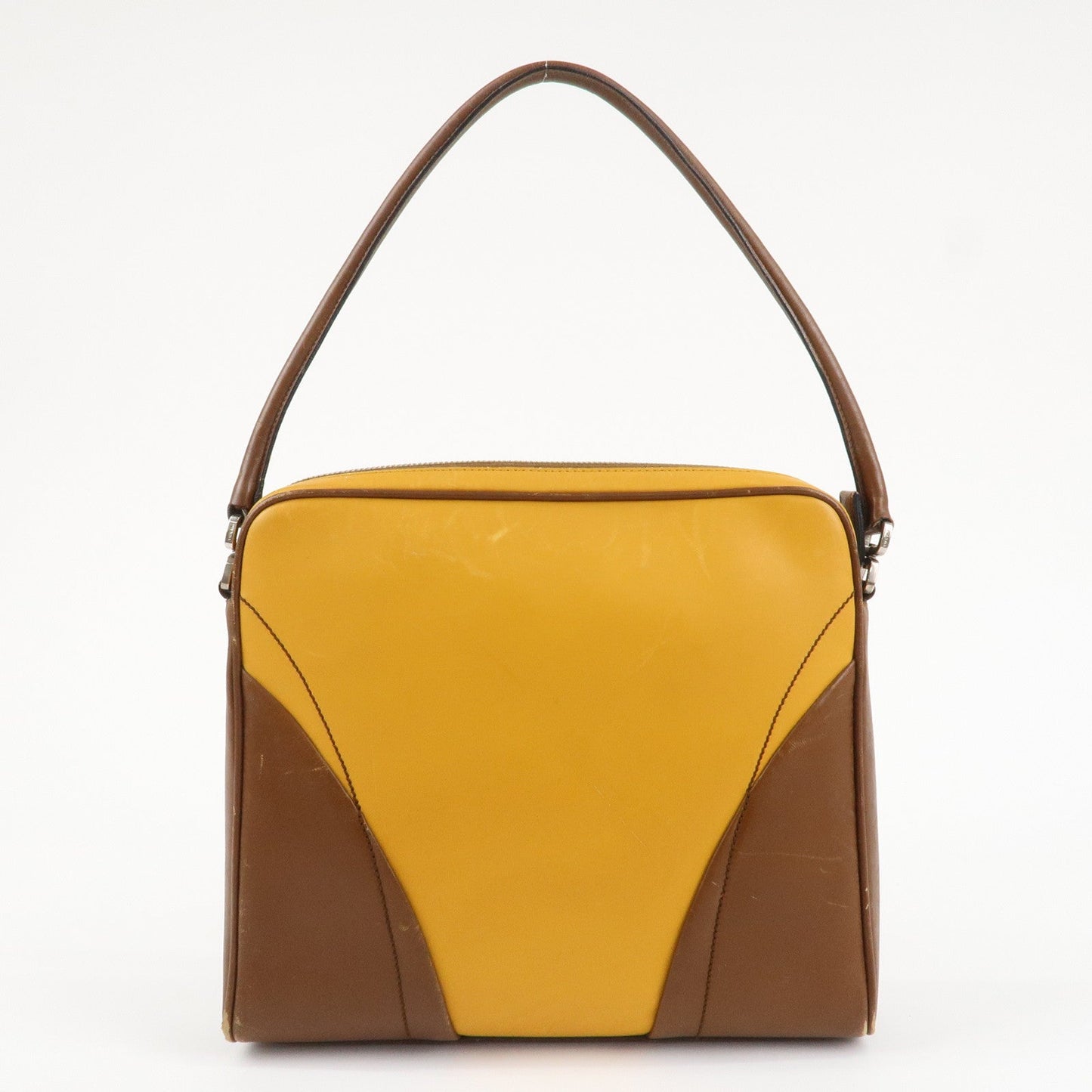 PRADA Leather Shoulder Bag Hand Bag Bi-color Mustard Brown